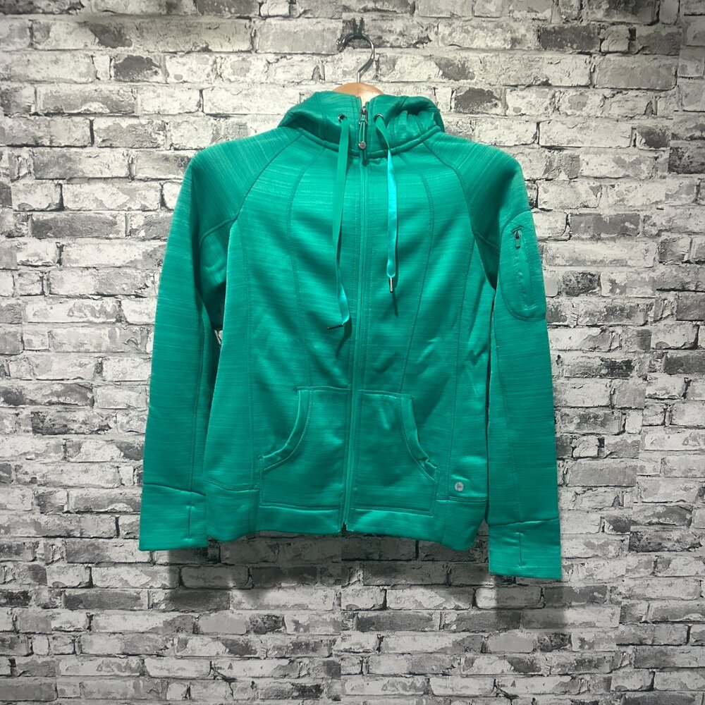 EUC 90 Degrees by REFLEX Turquoise Zip Jacket w/ Hoodie Size Medium